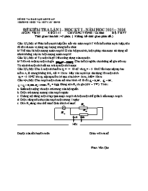 Đề và đáp án kiểm tra học kì I Vật lí 11 lần 1 - Năm học 2015-2016 - Trường THPT Mỹ Bình